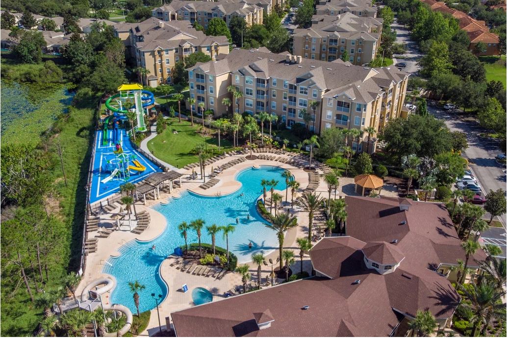 Aerial clubhouse pool